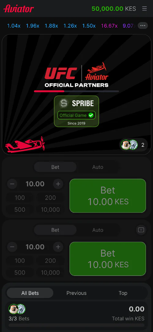 The start of a new round in the Aviator app